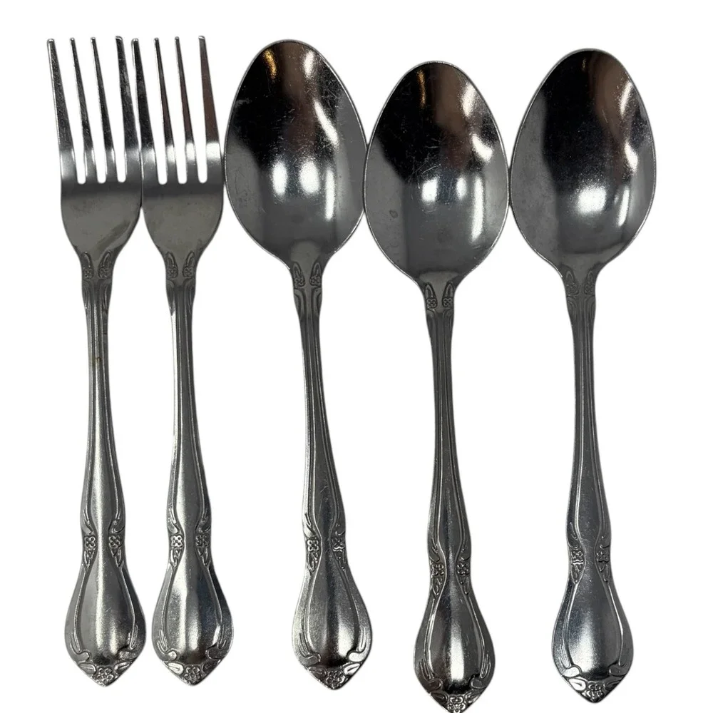 5 Stainless‎ Flatware Replacement Pieces Floral Pattern Forks Spoons China